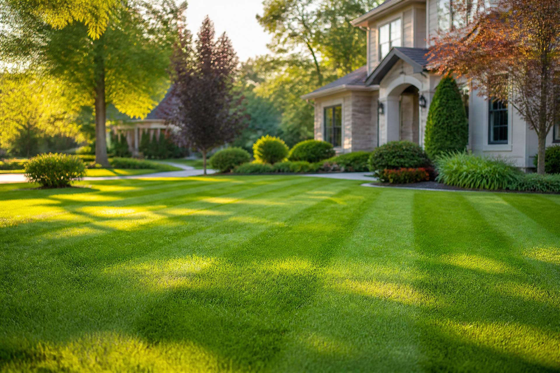 Well-manicured lawn with clean mowing stripes